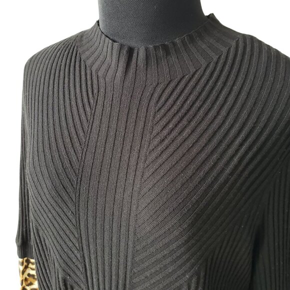 Veronica Beard Leopard Print Mixed Combo Black Sweater Top Medium - Picture 8 of 13